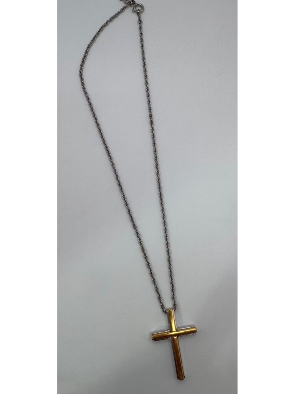 Vintage Trifari Cross Necklace Gold Silver Tone 15in Chain Classic Pendant - Picture 2 of 11